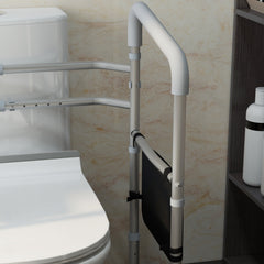 HOMCOM Free Standing Toilet Frame, Height and Width Adjustable Toilet Safety Frame with Arms, 2 Additional Suction Cups, Storage for Elderly, Disabled, Handrail Grab Bar, 136kg Weight Capacity