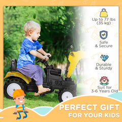 HOMCOM Kids Ride on Digger Pedal Go Kart Pretend Play Construction No Power Truck with Horn for 3 - 6 Years, Yellow