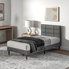 HOMCOM Upholstered Single Bed Frame, with Slats - Grey