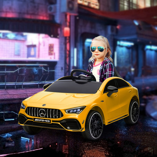 AIYAPLAY Mercedes-AMG CLA 45 Licensed 12V Kids Electric Car Ride on Car w/ Remote, Suspension Lights Music Horn - Yellow