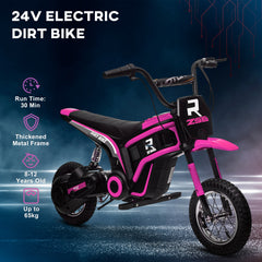 HOMCOM 24V Electric Motorbike with Twist Grip Throttle, Music, Horn, 12" Pneumatic Tyres, 16km/h Max Speed - Pink