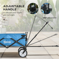 Outsunny 90L Folding Garden Trolley Cart Pull Along Wagon with Telescopic Handle for Beach Camping Festival - Blue