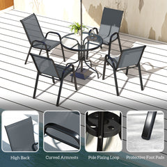 Outsunny Five-Piece Steel Patio Set, with Glass-Top Table - Dark Grey