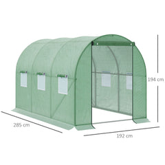 Outsunny Walk-in Polytunnel Greenhouse, Outdoor Garden Tunnel Greenhouse Tent with Zipped Roll-Up Door and 6 Mesh Windows, 3 x 2M