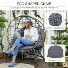 Outsunny Folding Rattan Egg Chair, Freestanding Basket Chair with Cushion, Bottle Holder Bag for Outdoor or Indoor, Grey