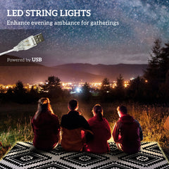 Outsunny Plastic Straw Reversible RV Outdoor Rug with LED String Light, 182 x 274cm, Black and White