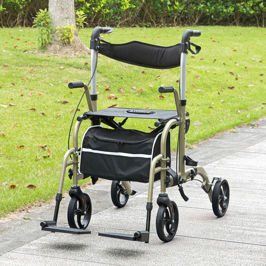 كرسي متحرك من HOMCOM Rollator Walker، مع فرامل وحقيبة - أصفر/أخضر