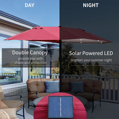 Outsunny 4.4m Double-Sided Sun Umbrella Patio Parasol LED Solar Lights Red