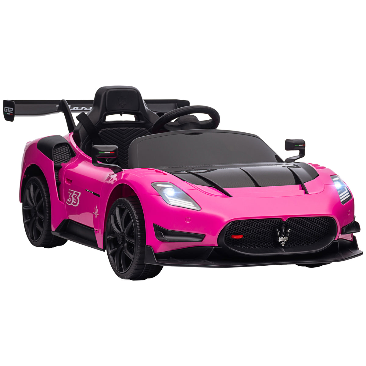 AIYAPLAY Maserati GT2 Licensed 12V Kids Electric Ride on Car with 4 Suspension Wheels, Remote Control, Music, Horn, Lights, Pink