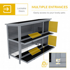 PawHut Rabbit Hutch Outdoor Guinea Pig Hutch Bunny Cage with No-Leak Trays, Divider, 136 x 50 x 93cm, Grey