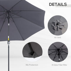 Outsunny 2.7M Garden Parasol Umbrella with Glass Fibre Ribs and Aluminium Frame, Tilting Sun Shade Shelter Canopy, Charcoal Grey