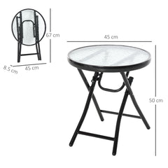 Outsunny Foldable Garden Table, Round Folding Table with Glass Tabletop and Safety Buckle for Patio, Garden, Outdoor, Indoor, Black