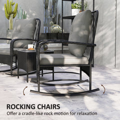 Outsunny Three-Piece Rocking Chair Rattan Bistro Set - Black