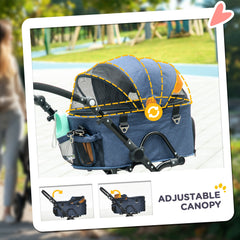 عربة أطفال PawHut Pet Stroller، حاملة كلاب 2 في 1 قابلة للطي مع 4 عجلات، مظلة قابلة للتعديل، مقود أمان، سلة تخزين للكلاب الصغيرة المصغرة، أزرق