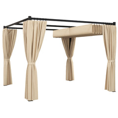 Outsunny 3 x 3(m) Retractable Pergola, Garden Gazebo Shelter with Curtains, for Grill, Patio, Deck, Beige