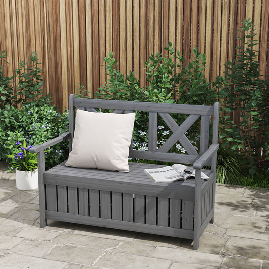 Outsunny 2-Seater Garden Storage Bench for Patio Wood Porch Decor Outdoor Seating, Charcoal Grey