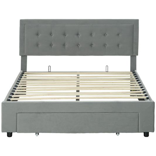 HOMCOM Double Size Ottoman Bed Frame, with Front Drawer - Grey