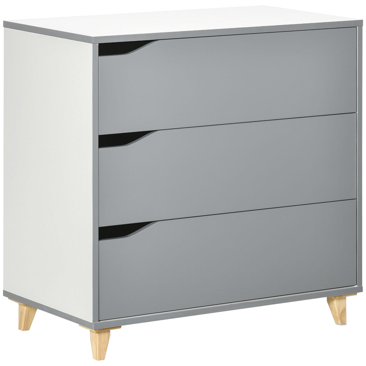 HOMCOM Drawer Chest, 3-Drawer Storage Cabinet Unit with Pine Wood Legs for Bedroom, Living Room, 75cmx42cmx75cm, Grey