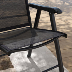 Outsunny Set of 4 Foldable Metal Garden Chairs Outdoor Patio Park Dining Seat Furniture Black