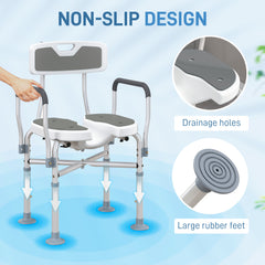 HOMCOM Shower Chair with Upgraded U-shaped Seat and Reinforced Crossbars, Height Adjustable Padded Bath Chair with Non-slip Feet for Elderly Seniors Disabled Handicap, Tool-Free Assembly, Grey