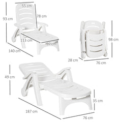 Outsunny Outdoor Folding Sun Lounger Recliner on Wheels w/ 5-Position Backrest, White