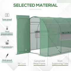 Outsunny Large Polytunnel Walk In Greenhouse, Plant Gardening Tunnel Green House with Metal Hinged Door, Galvanised Steel Frame & Mesh Windows, Green (3 x 2 m)