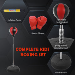 HOMCOM Training Boxing Punch Ball Set 125-145H x â43cm with Gloves Air Pump, 4-Position Adjustable Height Freestanding Boxing Speed Ball for Teenagers Exercise Training