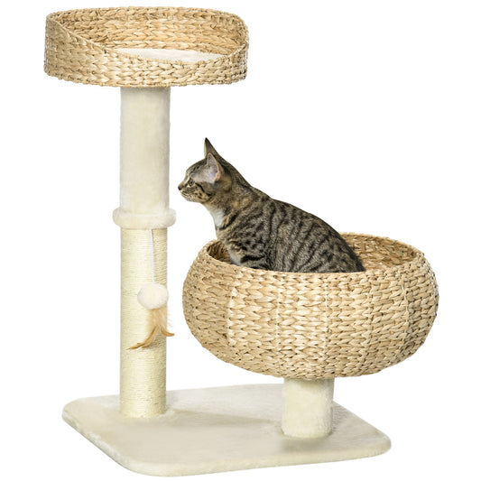 PawHut 72cm Cat Tree Kitten Tower, with Sisal Scratching Post, Two Beds, Toy Ball