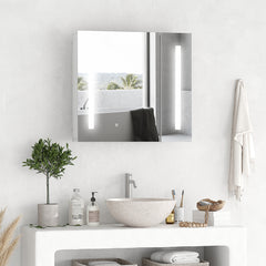 Illuminated Bathroom Mirror Cabinet 650 x 700Hmm LED Bathroom Mirror with Lights Touch Switch, Adjustable Shelf, USB Charge, White