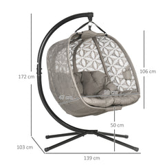 Outsunny Outdoor Double Hanging Chair with Cushion and Cup Holders, Sand Brown