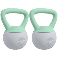 SPORTNOW 2 x 4kg Soft Kettlebell, Kettle Bell with Non-Slip Handle, for Home Gym, Strength Training, Cardio - Grey and Green