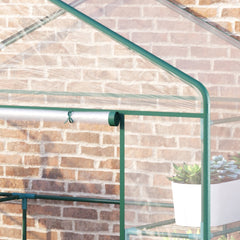 Outsunny Walk in Greenhouse with 4-Tier 8 Shelves, Green House with Hemmed Cover, Roll-up Zipped Door, Steel Frame, 143 x 73 x 195cm