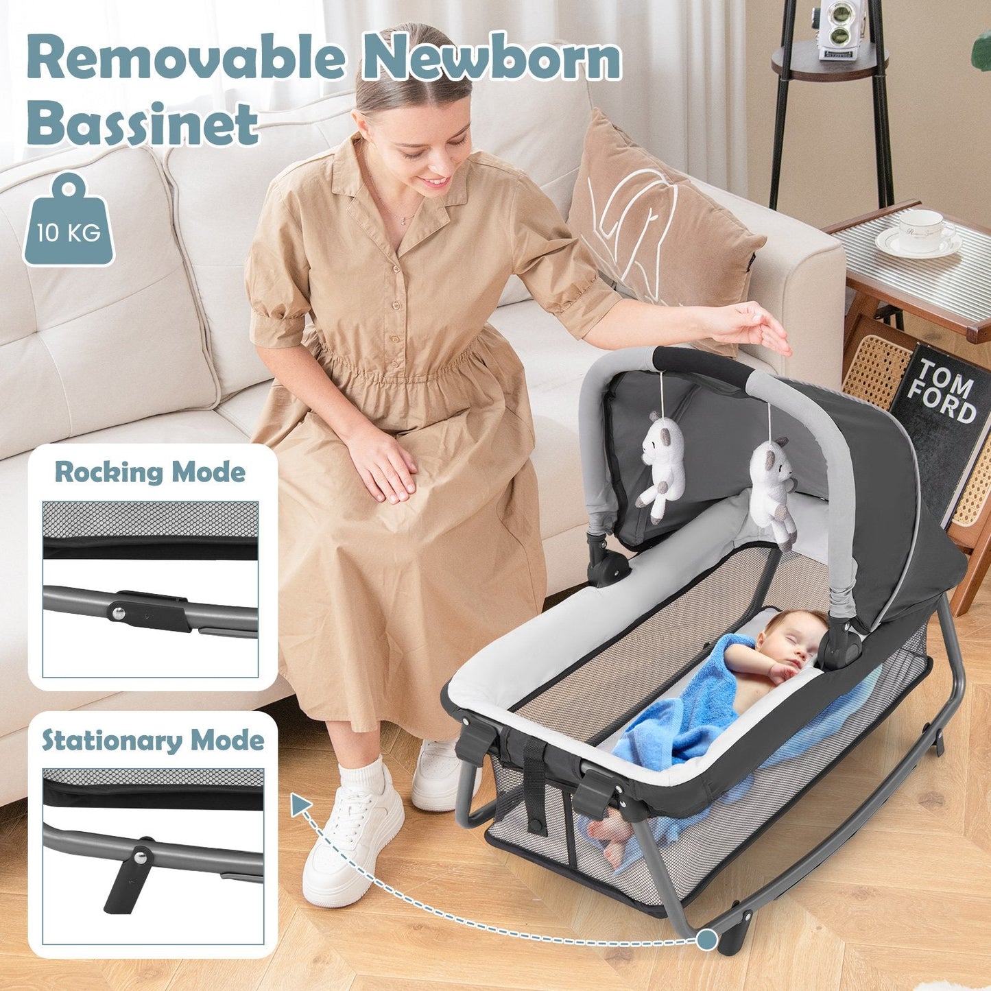 5-in-1 Foldable Pack and Play with Removable Bassinet-Green