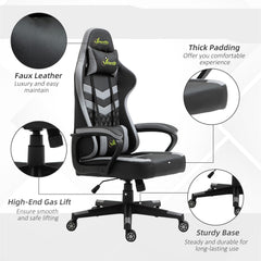 Vinsetto Gaming Chair, Computer Desk Chair with Lumbar Support, Faux Leather Racing Chair with Headrest and Swivel Wheels for Home Office, Black Grey