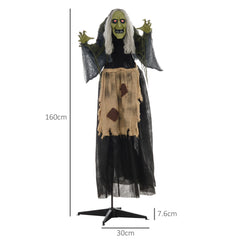 HOMCOM 5'2" Hunchback Witch Halloween Animatronic، مع عيون متوهجة