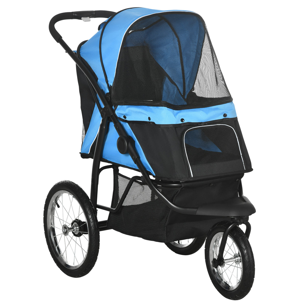 عربة أطفال PawHut Dog Pram Dog Stroller Jogger قابلة للطي للكلاب المتوسطة والصغيرة، مع عجلات مطاطية ووسادة قابلة للغسل - أزرق