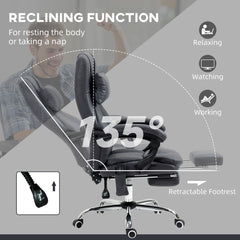 Vinsetto Office Chair with Lumbar Massage, 135√Ç¬∞ Reclining Computer Chair with Adjustable Headrest, Retractable Footrest, 10cm Double Padded Seat, Microfiber Fabric, Metal Base, Dark Grey