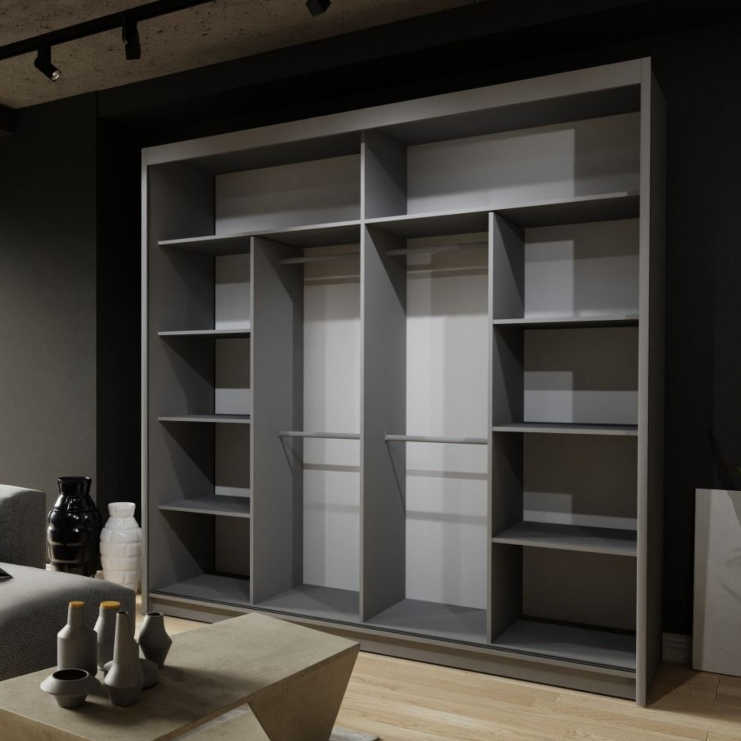 Zeus Sliding Door Wardrobe Multiple Sizes - Available in Oak,Grey, White or Black