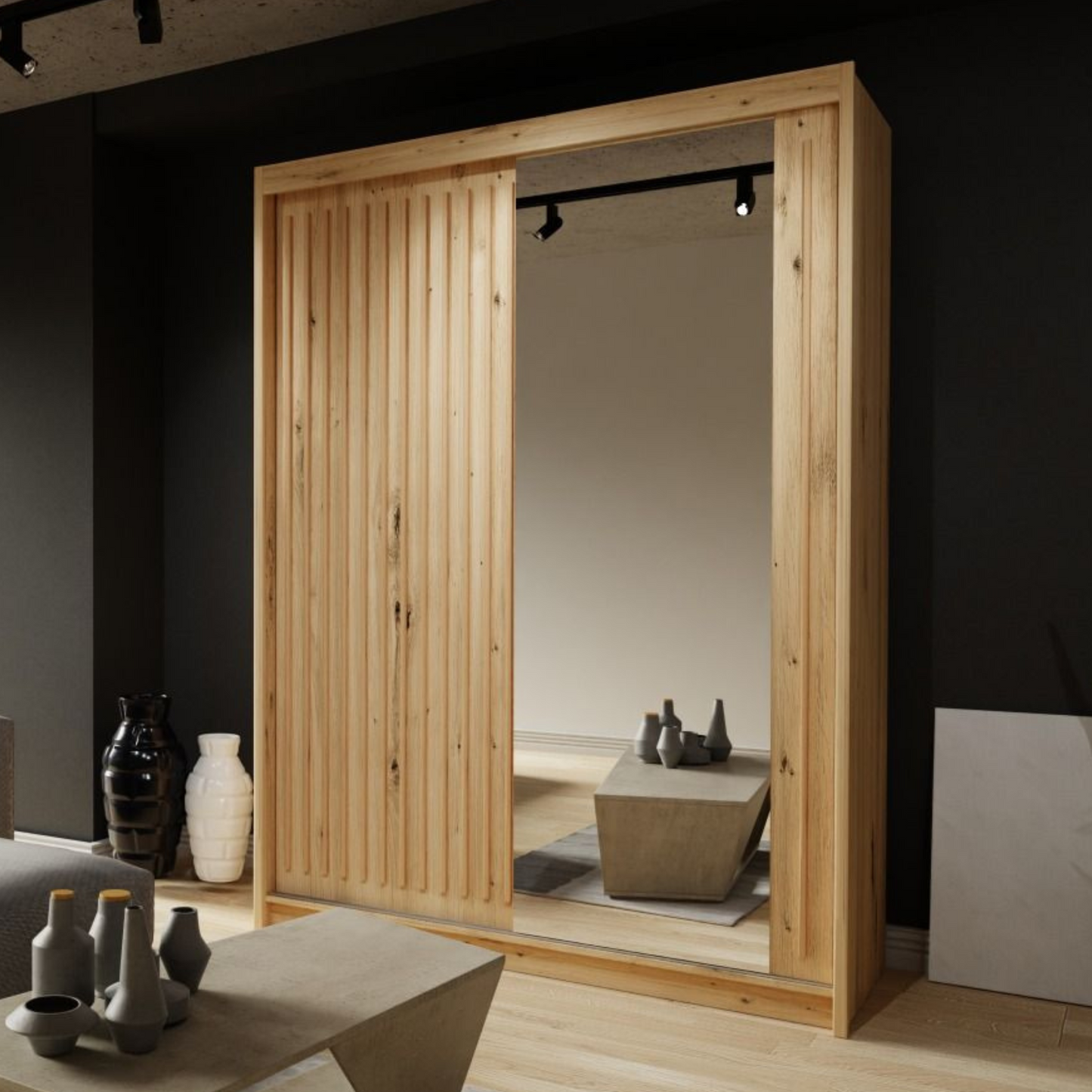 Zeus Sliding Door Wardrobe Multiple Sizes - Available in Oak,Grey, White or Black