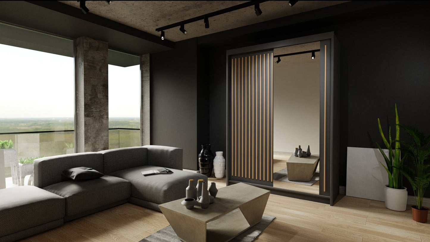 Zeus Sliding Door Wardrobe Multiple Sizes - Available in Oak,Grey, White or Black
