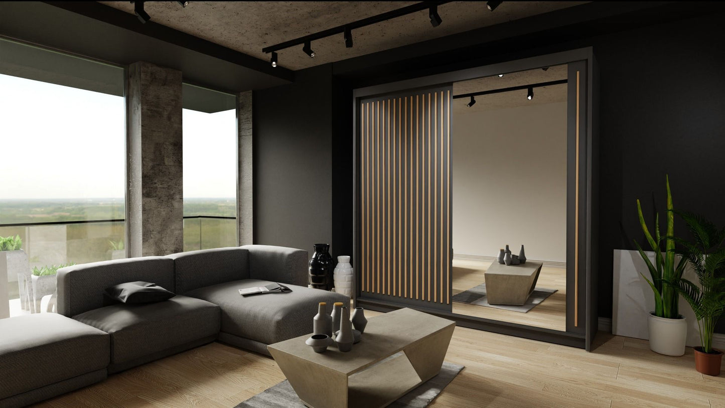 Zeus Sliding Door Wardrobe Multiple Sizes - Available in Oak,Grey, White or Black