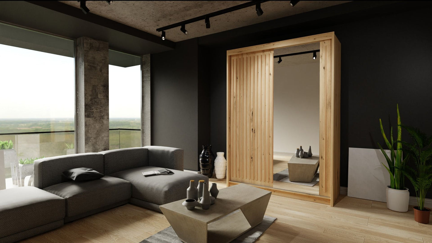 Zeus Sliding Door Wardrobe Multiple Sizes - Available in Oak,Grey, White or Black