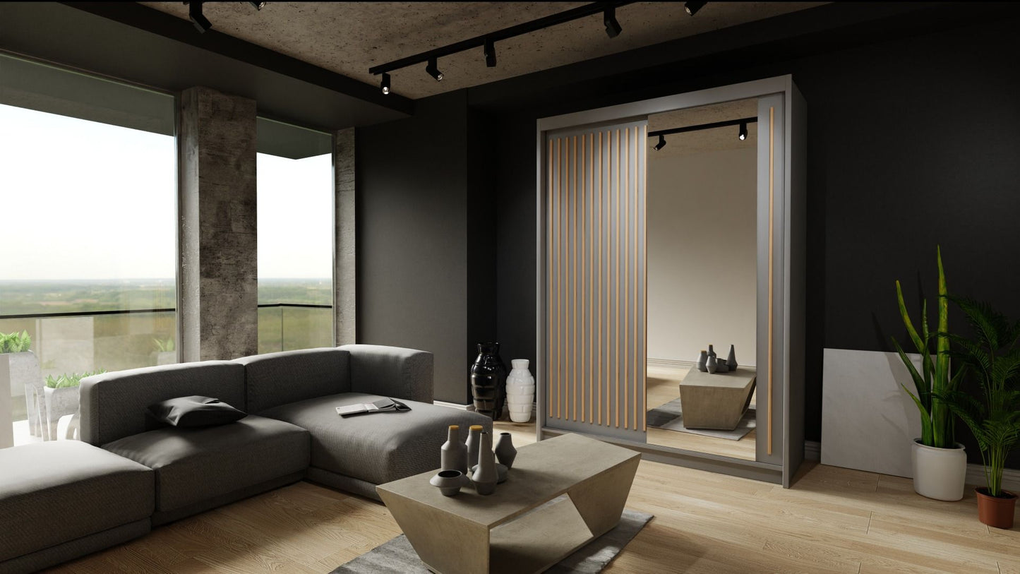 Zeus Sliding Door Wardrobe Multiple Sizes - Available in Oak,Grey, White or Black