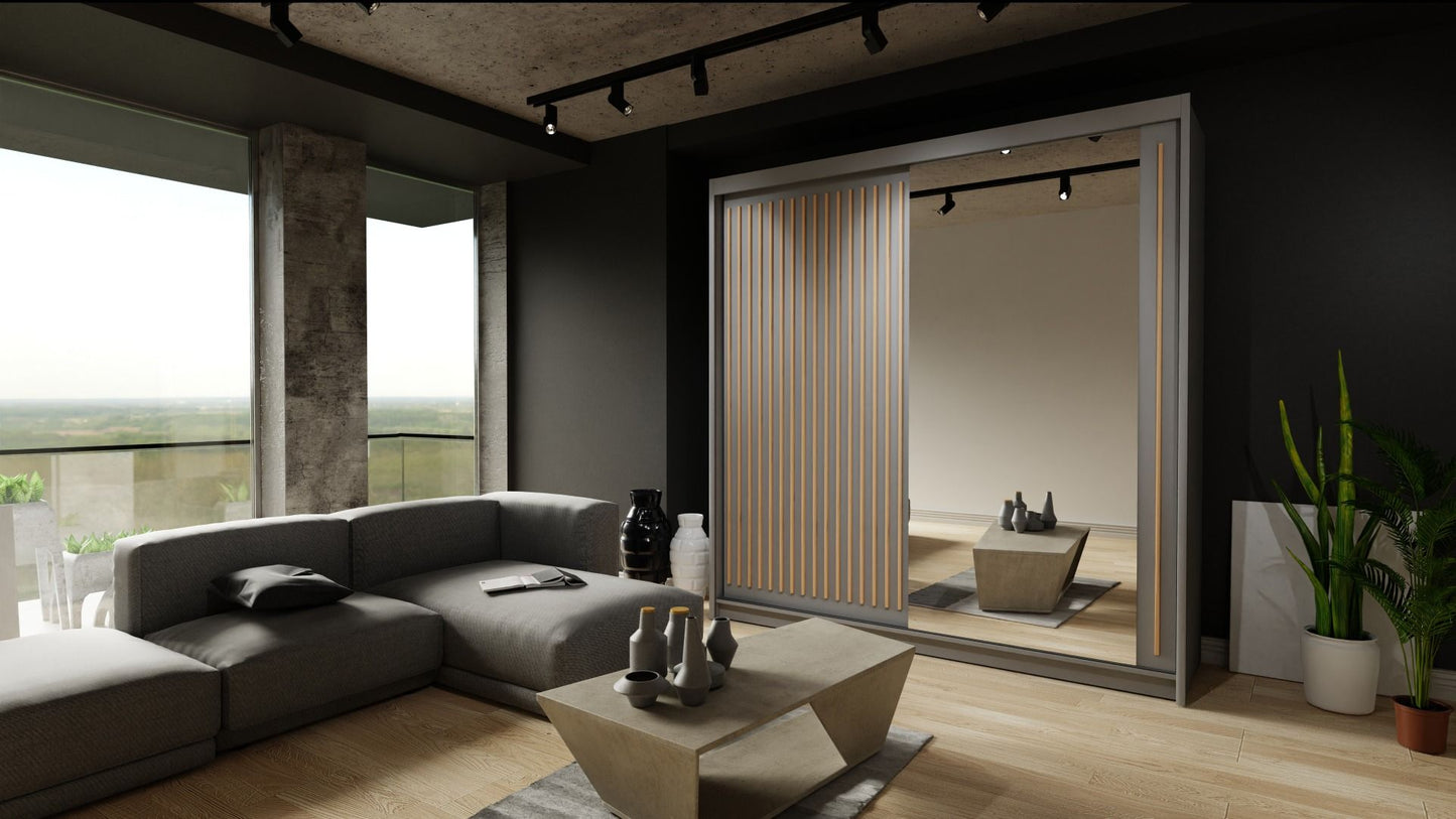 Zeus Sliding Door Wardrobe Multiple Sizes - Available in Oak,Grey, White or Black