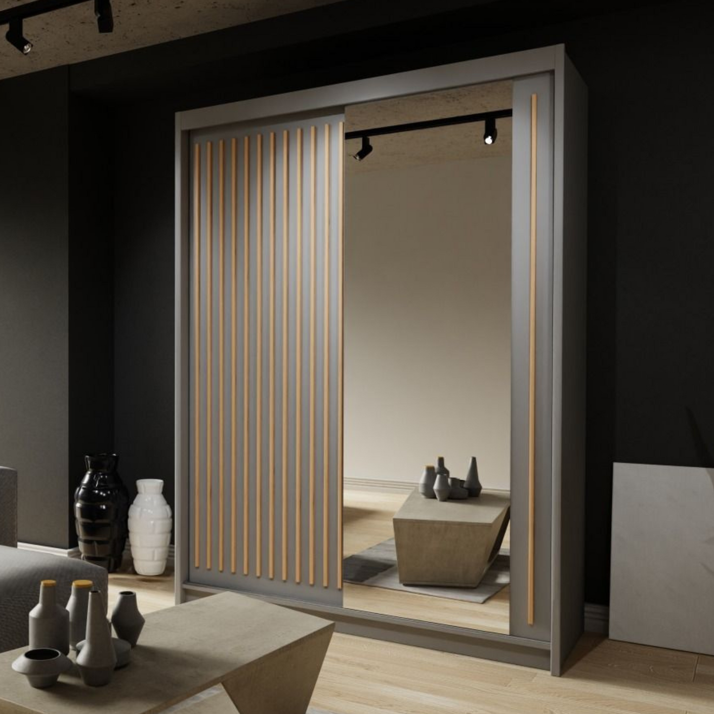 Zeus Sliding Door Wardrobe Multiple Sizes - Available in Oak,Grey, White or Black