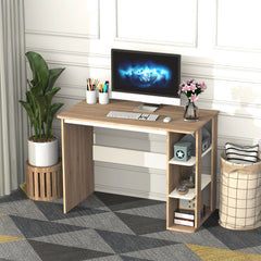 HOMCOM Computer Desk, Writing Desk with 3-Tier Storage Shelf, Work Table for Home Office, Study, Living Room, Oak and White