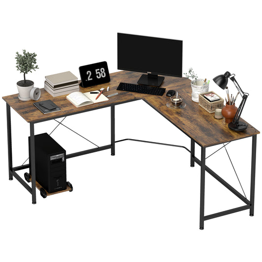 HOMCOM L-Shaped Desk, Gaming Desk, 150 x 150 x 75 cm, Corner Computer Desk for Study, Home Office, Bedroom, Rustic Brown