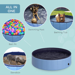 PawHut Foldable Dog Paddling Pool Pet Cat Swimming Pool Indoor/Outdoor Collapsible Summer Bathing Tub Shower Tub Puppy Washer (120 √É‚Äî 30H cm, Blue)