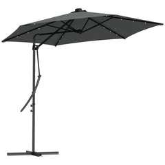 Outsunny 3m LED Parasol Umbrella, with Base and Cover - Grey