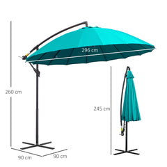 Outsunny 3(m) Cantilever Umbrella 18 Ribs & Vents Adjustable Angle for Patio Green